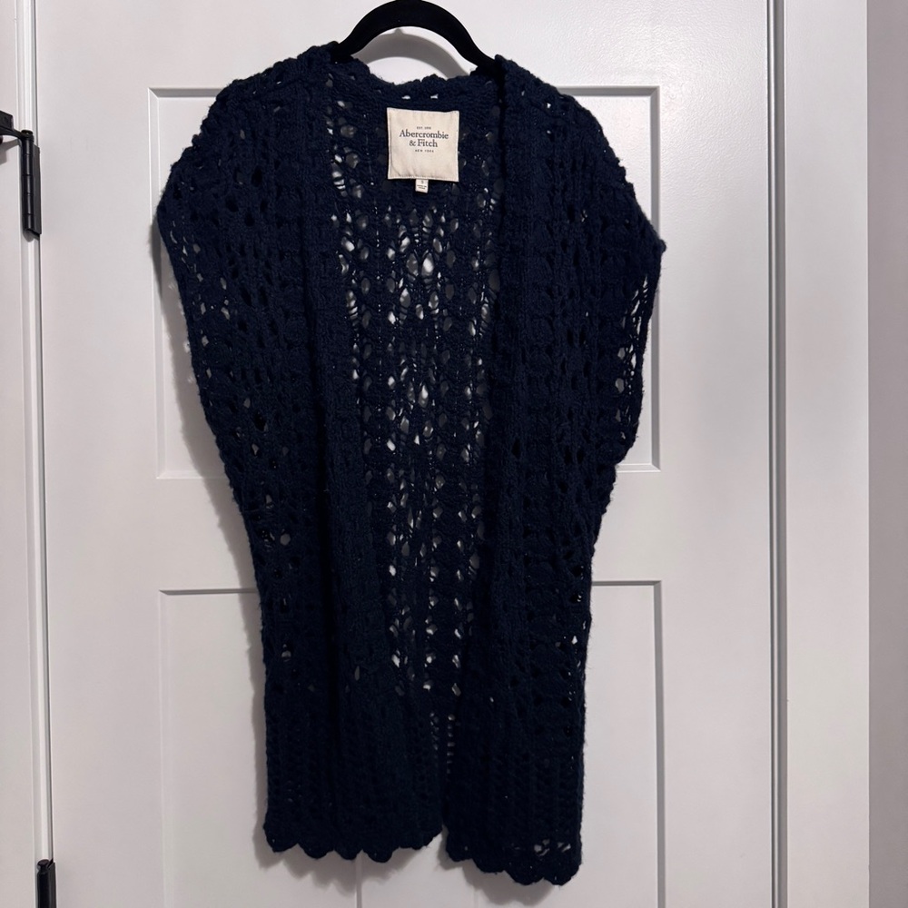 Abercrombie & Fitch Navy Open-Knit Cardigan Vest
